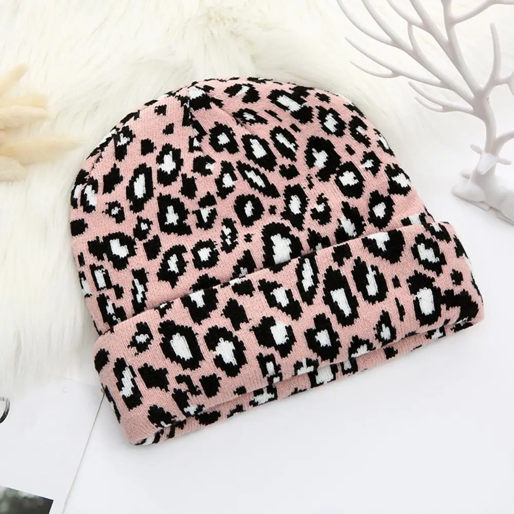 Cool Winter Cap Unisex Crimping Men Women Stretchy Leopard Knitted Hat  Beanie Hat Dome