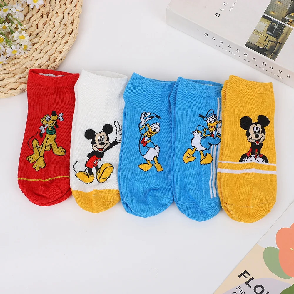 

5Pairs Mickey Mouse Cute Cartoon Socks Disney Donald Duck Sweet Cotton Women Boat Socks Spring And Summer Short Tube Socks Gifts