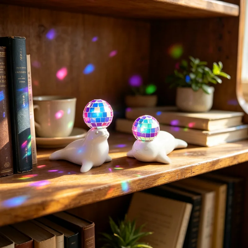 2pcs-Seal-Shaped Disco Ball Suncatcher – Indoor Window Light Refractor (Includes Seal Suncatcher + Adhesive Dots).