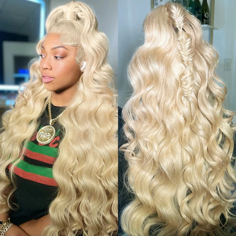 

Full Lace Wig Human Hair Light Blonde 613 Water Wave Wand Curl Remy Hair Invisible Lace Bleached Knots Pre Plucked For Woman