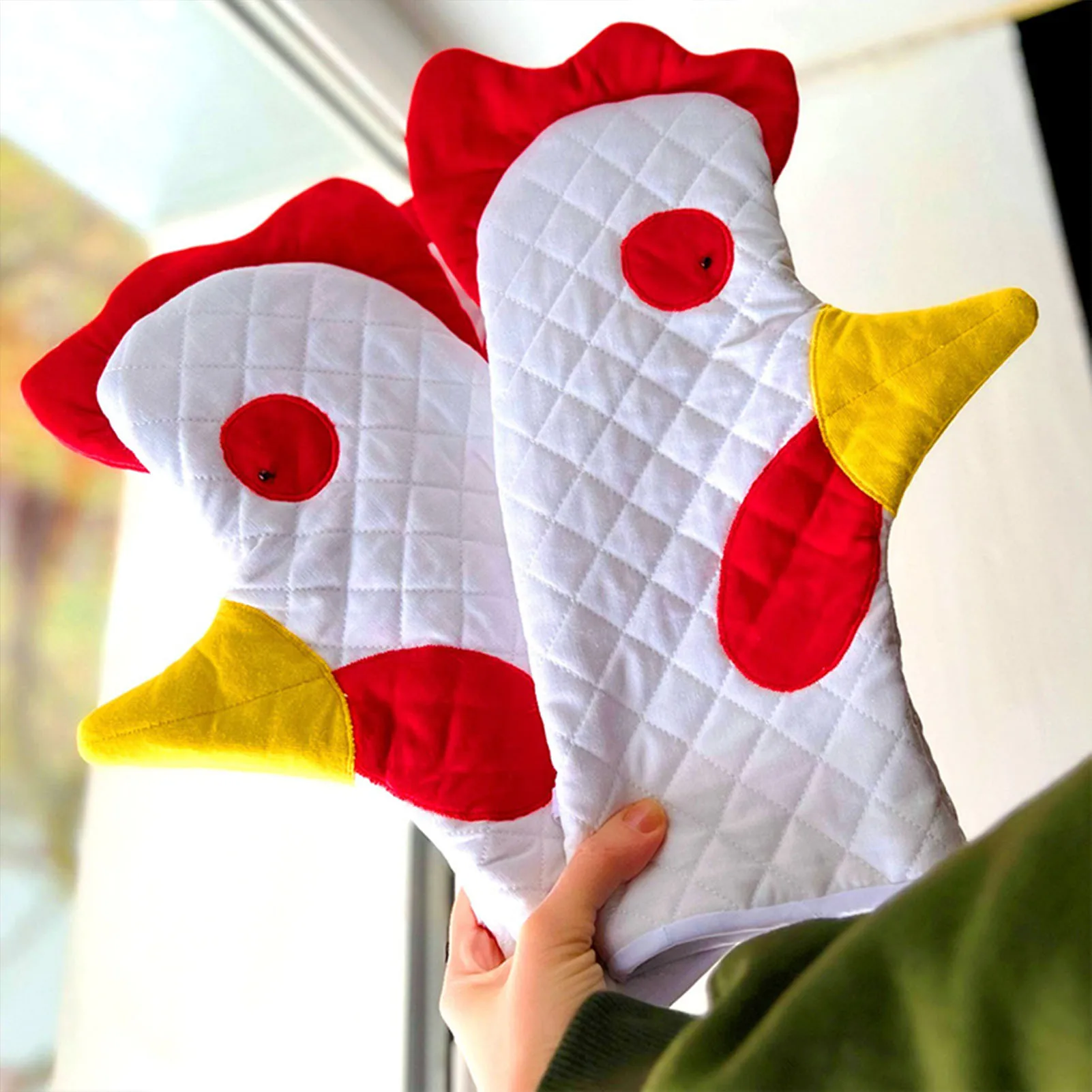 Sarung tangan insulasi panas ayam kartun, sarung tangan dapur multifungsi desain lucu, aksesoris dapur rumah tangga