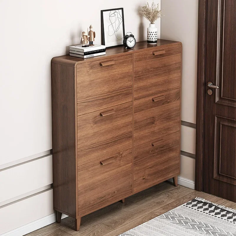 #Shoe cabinet household doorway solid wood color ultra thin tipper multilayer entry shoe rack storage shelves