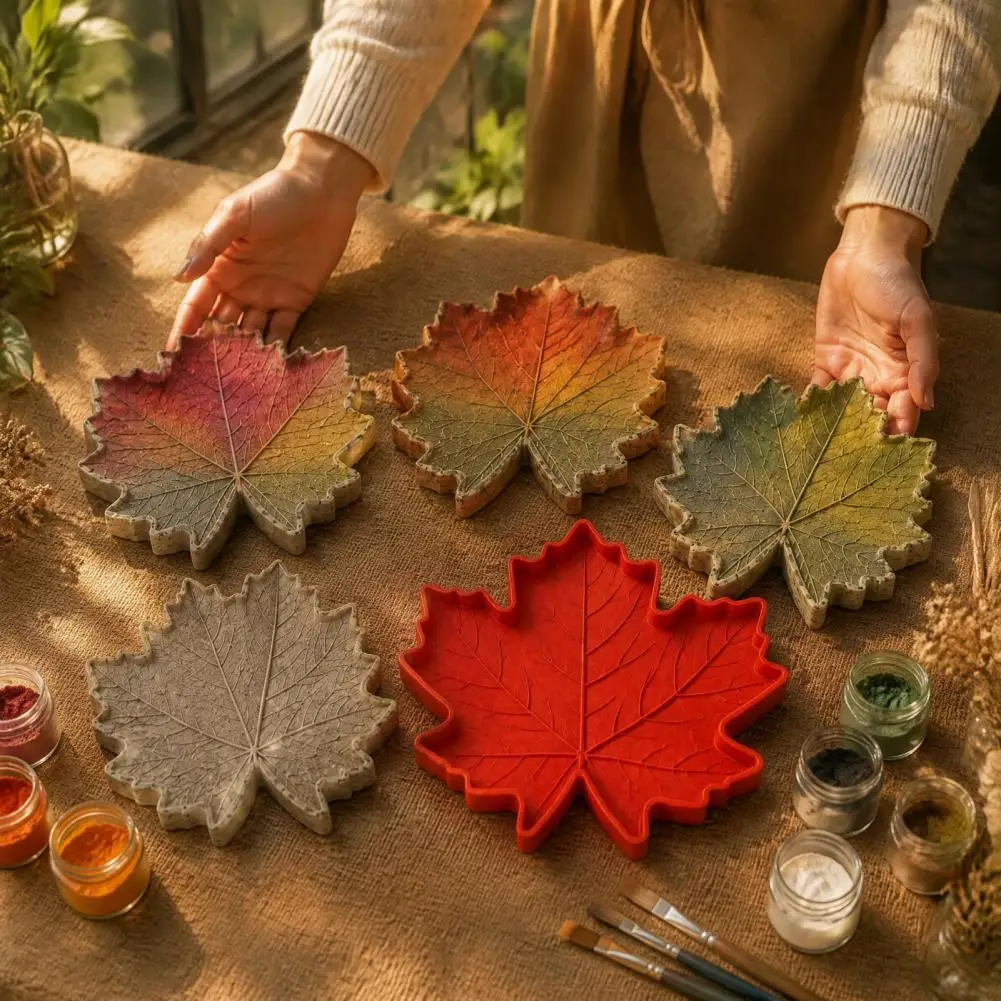 Flower Shaped Cement Molds Reusable Silicone Stepping Stone Mold Set Diy Garden Patio Path Casting Molds Maple for Gardeners