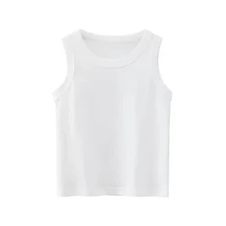 Summer Cotton White T Shirt Boys Girls Solid Color Sleeveless Children's Vest Camisole Kids Clothes for 2-10Y