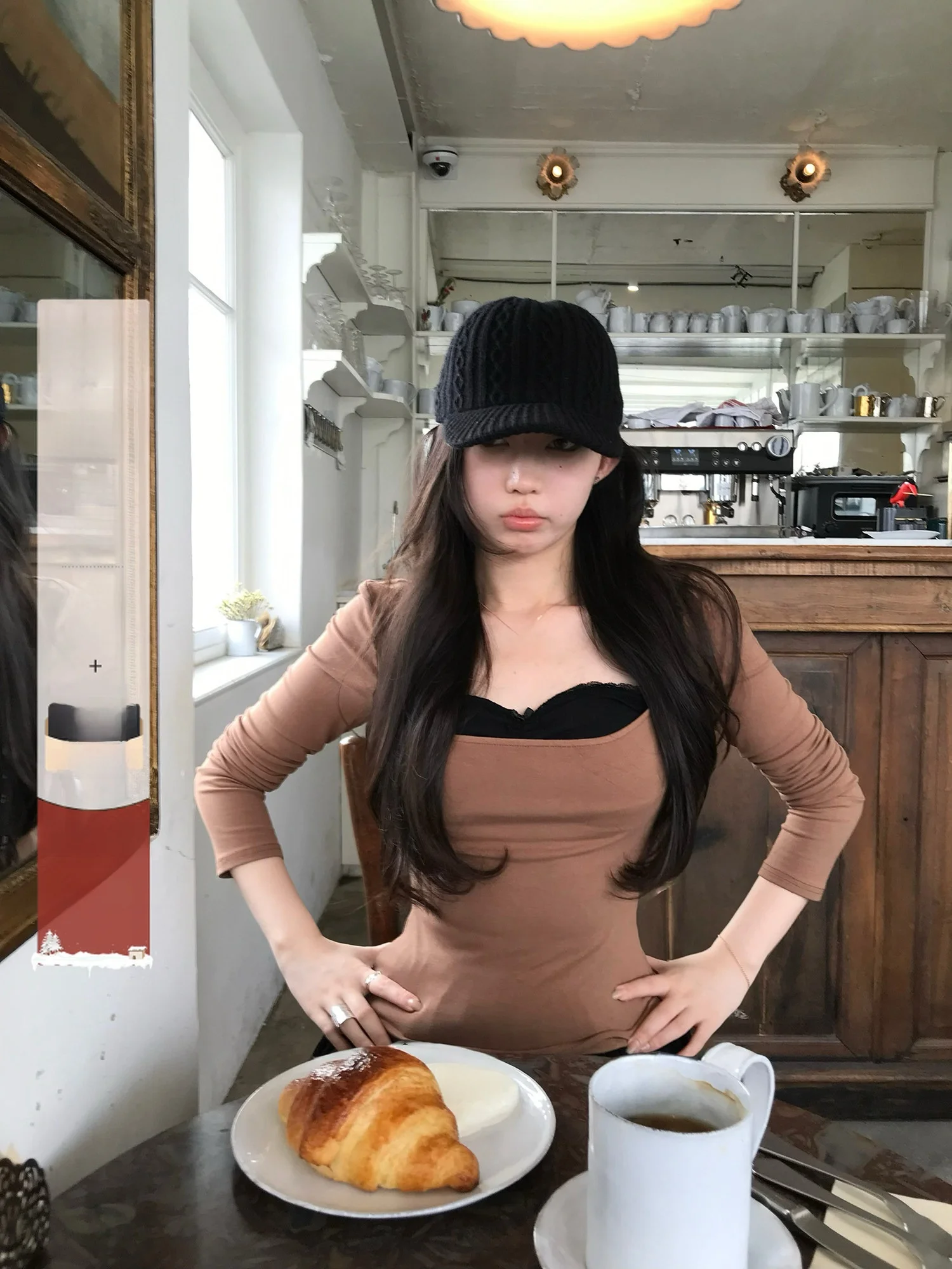 

eepland Moka Bla Женская футболка с длинным рукавом, имитация двухслойности, с большим воротником, осенне-зимняя, приталенная, базовая