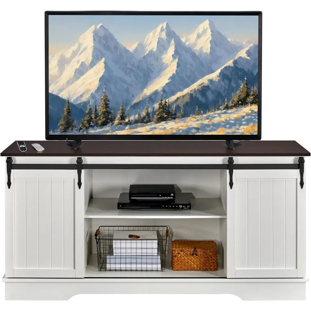 

TV Stand for 65 Inch TV, Farmhouse Entertainment Center with Sliding Barn Doors, TV Media Console for Living Room