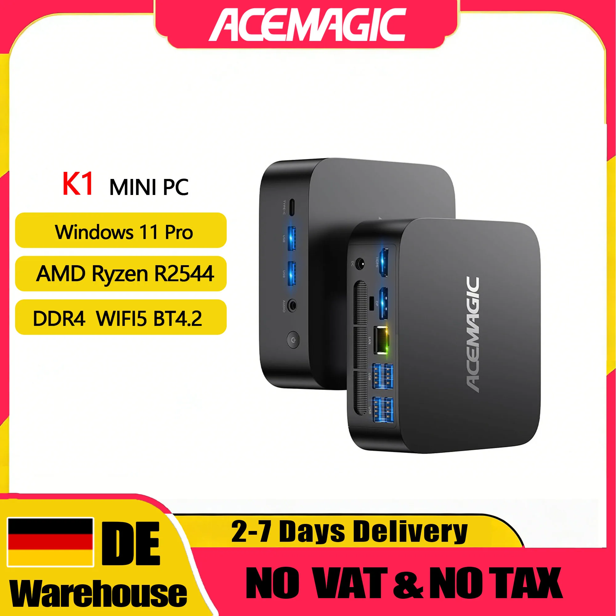 Mini PC ACEMAGIC K1 con Procesador AMD Ryzen R2544, 16GB de RAM DDR4, 512GB de SSD M.2, Mini Computadora 11 Pro, Doble 4K UHD, Mini PC de Escritorio