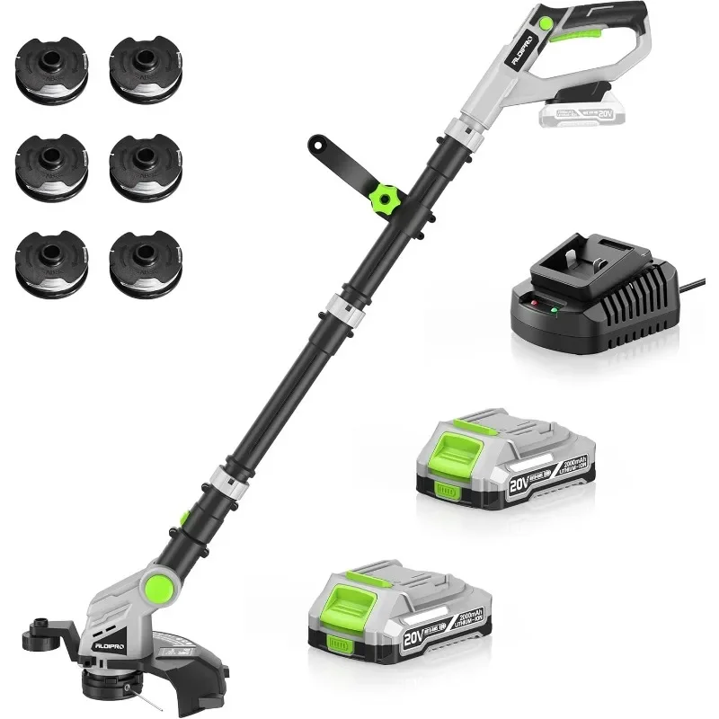 

20V Cordless Weed Eater Auto Line Feed, 2x2.0Ah Battery & Fast Charger, 6 Spare Lines for Lawn Garden Yard Maintenance