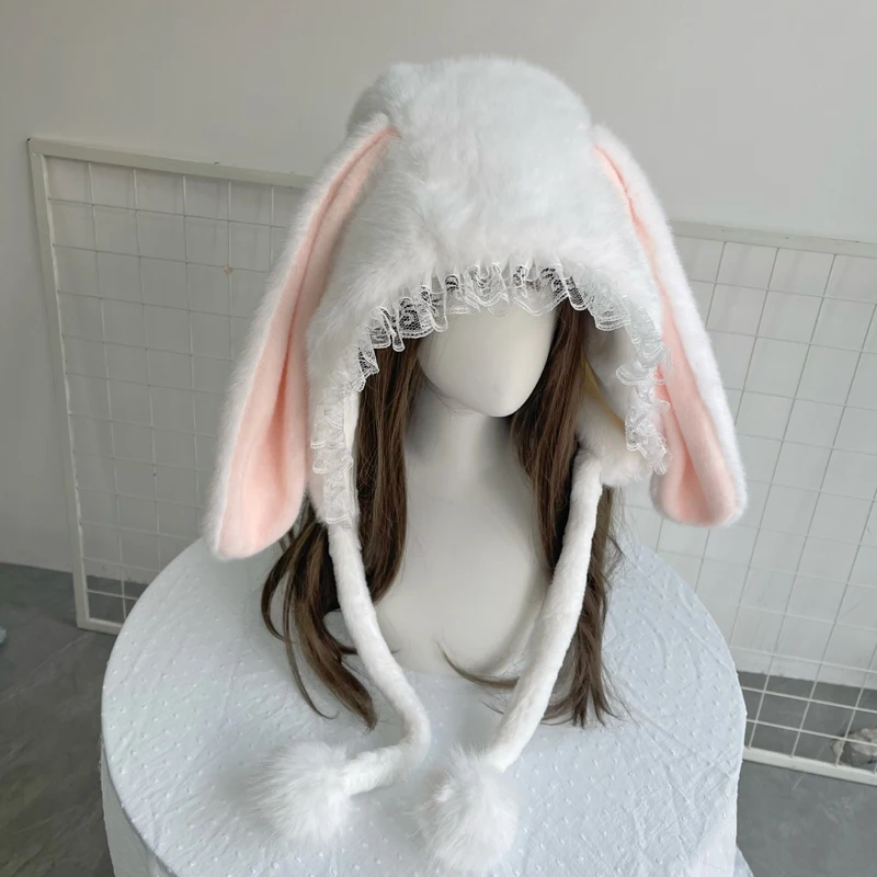 Japanese Style Girl Anime Bunny Fluffy Hat Headwear Lolita Rabbit Long Lop Ears Furry Headgear Fursuit Cosplay Performance Props