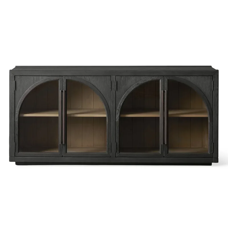 

Vintage storage TV cabinet Side cabinet Glass cabinet Nordic French log Solid wood Oak multi-door