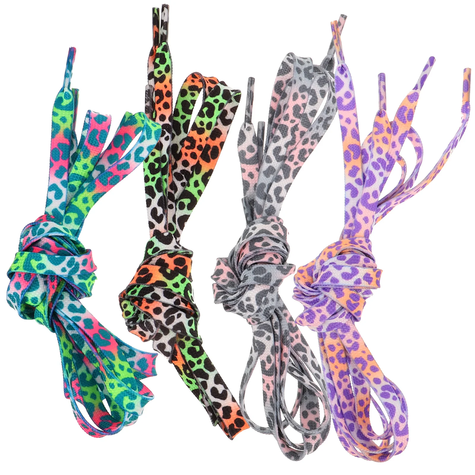 

4 Pairs Shoe Accessories Outdoor Shoelaces Reflective Ties Leopard Print Men and Women