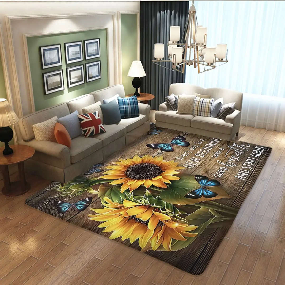 

Butterfly Sunflower Carpet Rug Bedroom Area Rugs for Farmhouse Mats Living Room Office Decorative Non-Slip Runners Floor Rug