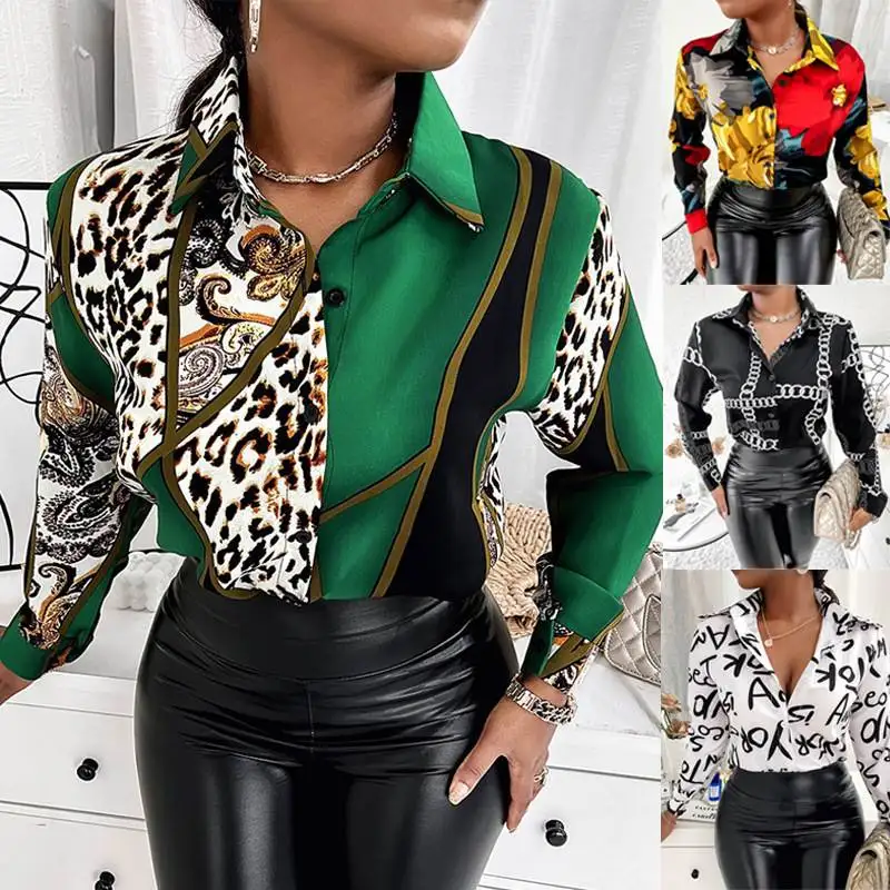 

Faionable женская длинная све irt весна-осень новая женская блузка с отложным воротником и принтом Ele