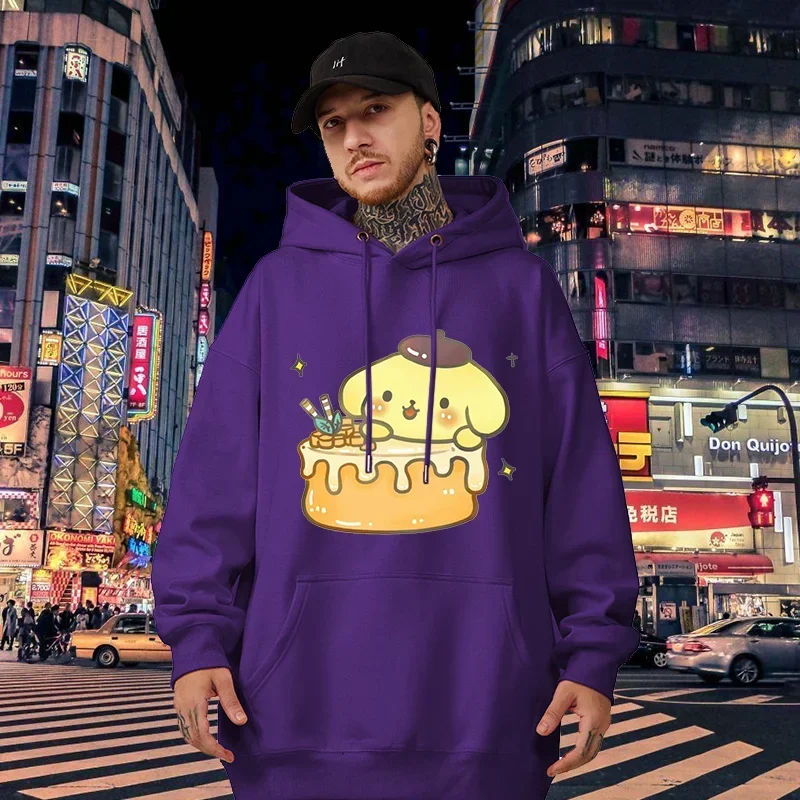

Cute Men Hoodies Printed Graphics Disney Sanrio Purin Loose Tops Sweatshirts Male Hip Hop Streetwear Autumn Winter Clothes