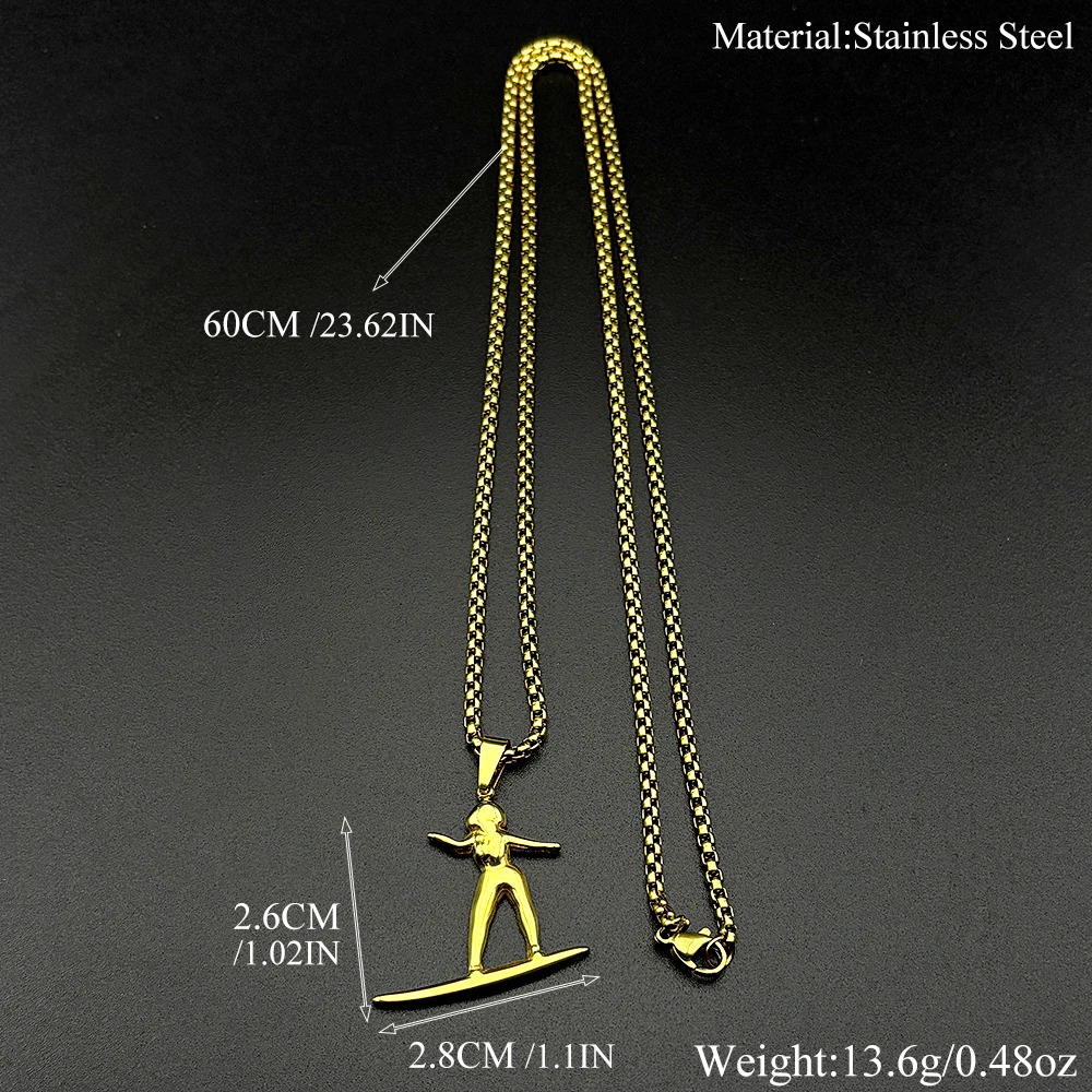 Surfer Surfbrett Anhänger Halskette Strand Ozean Liebhaber Geschenk Sommer Sport Edelstahl Strandtouren Kette Tägliches Tragen Schmuck – Detail 3