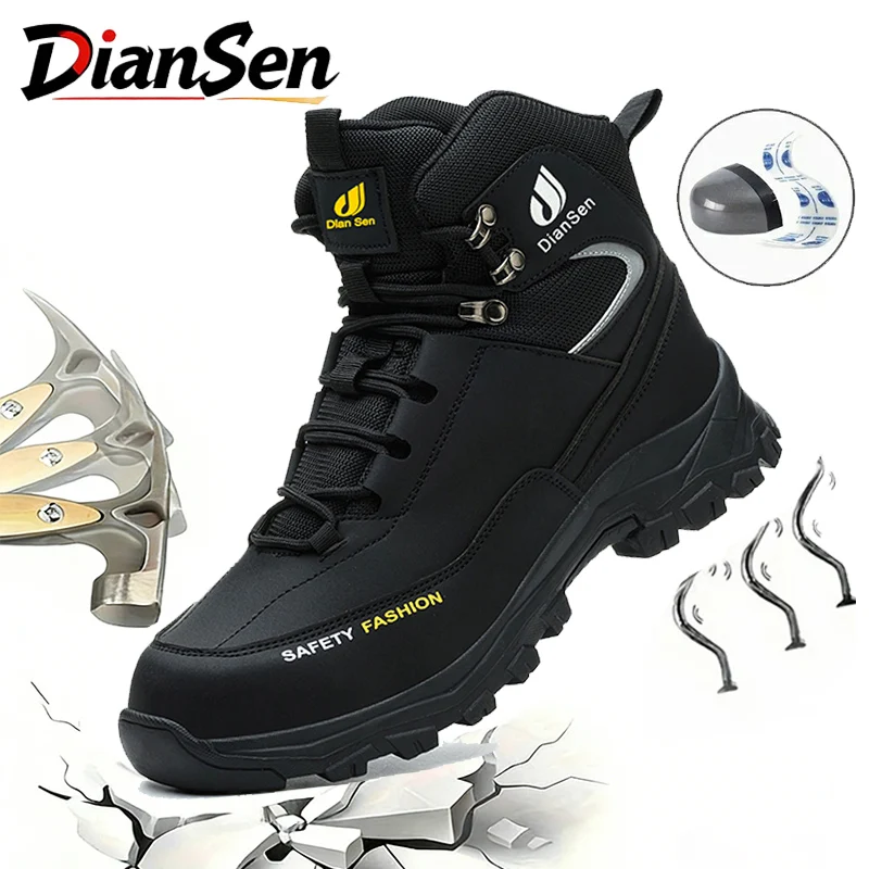 

Mens Safety Work Boots High Top Steel Toe Boots Water Resistant Non-Slip Protective Boots Anti-smash Indestructible Work Shoes