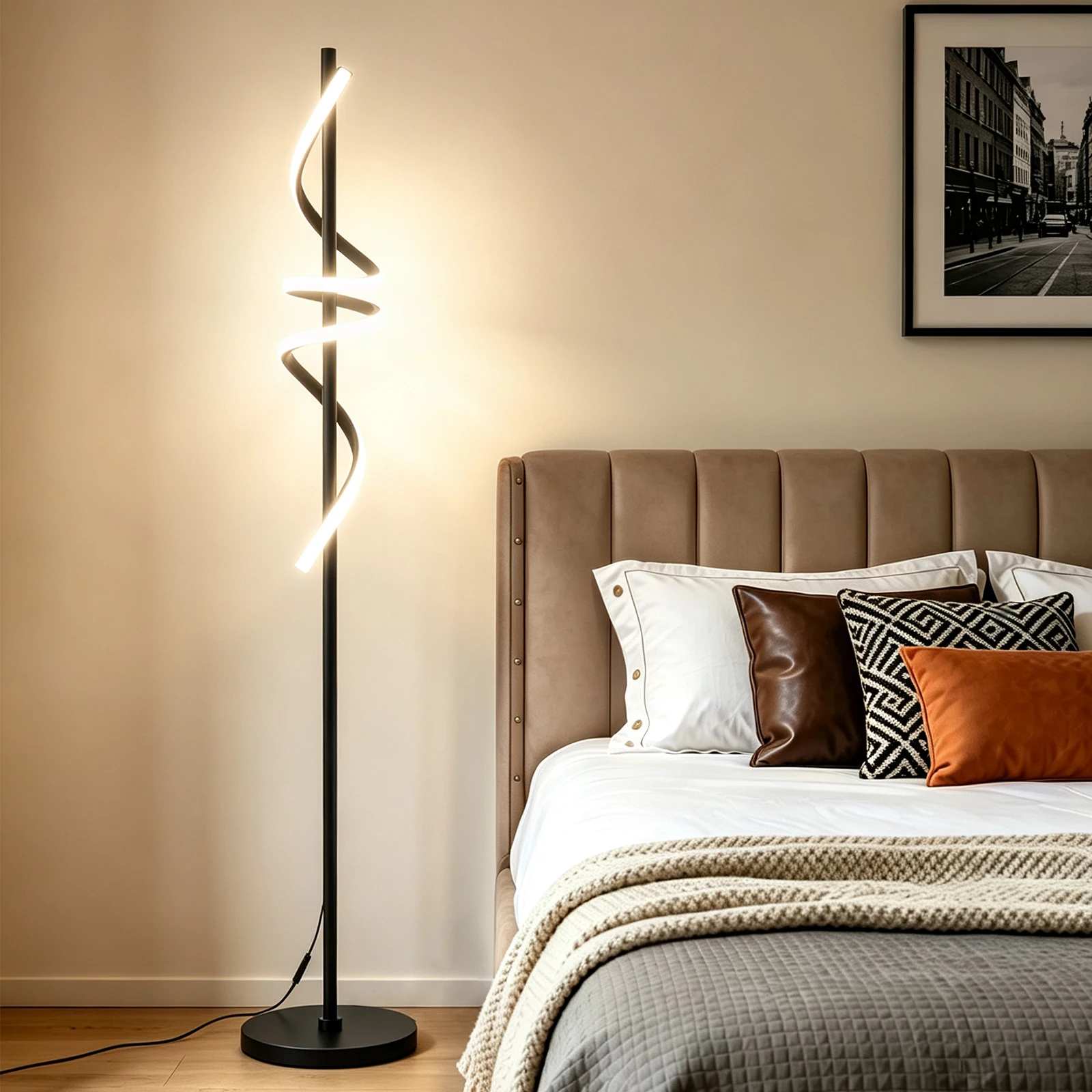 Lampada da terra con nastro, altezza 165 cm, lampada da terra moderna di colore nero, indice di resa cromatica (CRI) superiore a 90, senza sfarfallio, con 3 livelli di luminosità, funzioni di timer e