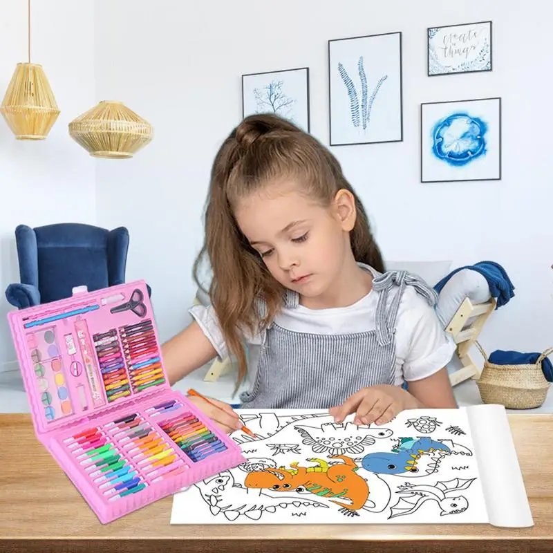 Rosa Blau Kinder Malerei Zeichnung Pinsel Set Graffiti Malen Spielzeug Aquarell Stift Kunst Lernen Schreibwaren Box Kinder Spielzeug 86 Teile/satz