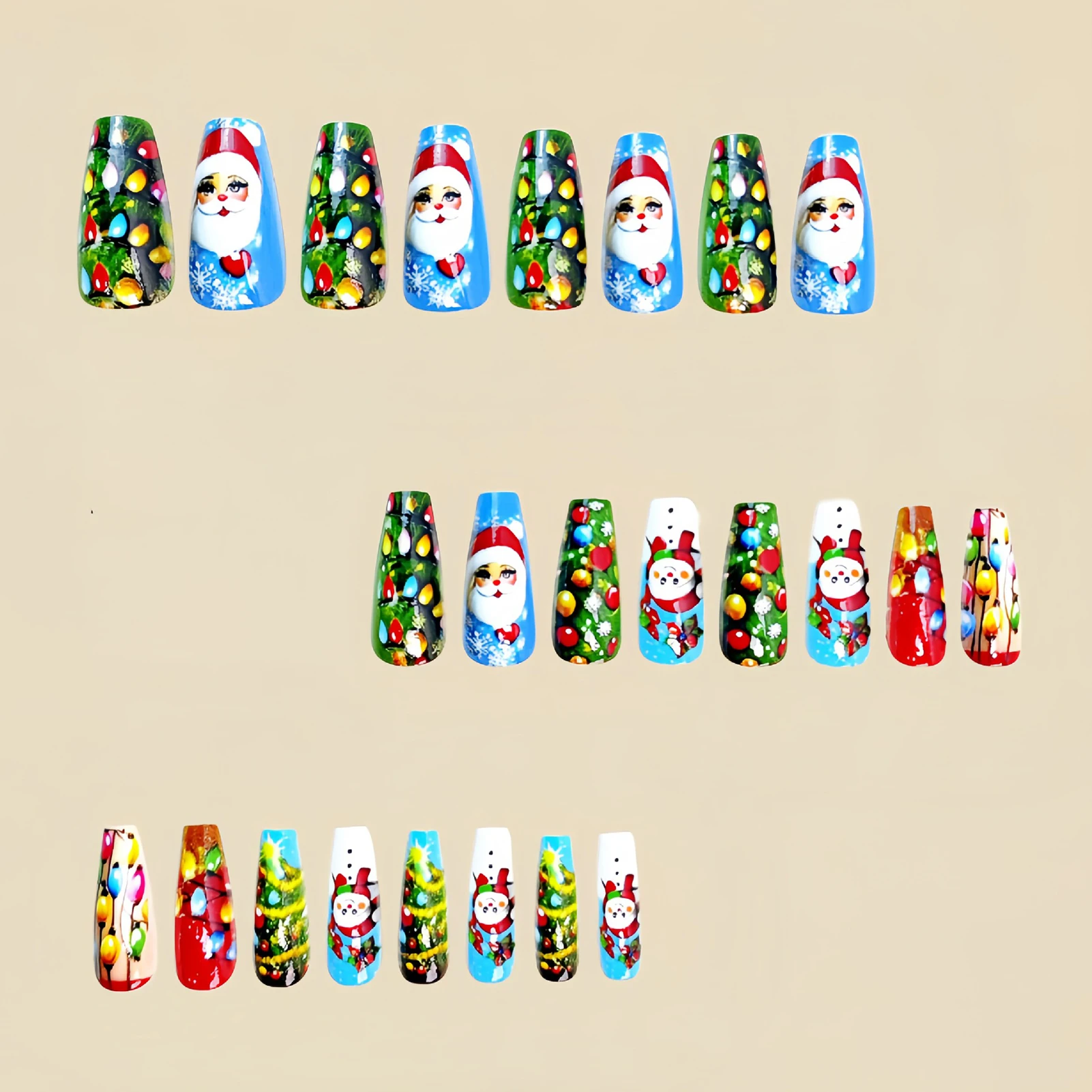 Christmas Colorful Fake Nails with Glitter Decor Chip-Proof Smudge-Proof Fake Nails for Professional Nail Art Salon Supply