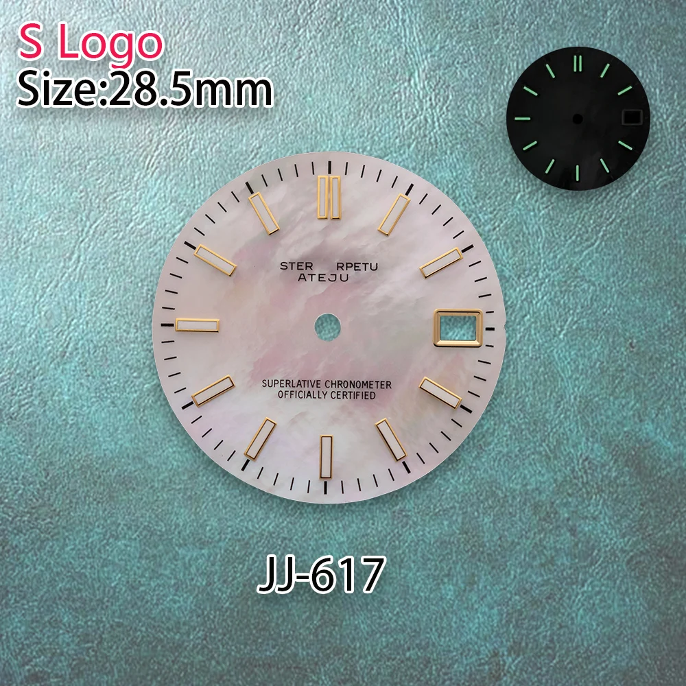 28.5mm S Logo New pearl shell NH35 Dial Fit NH36 Movement Green Luminous Quality Delicate Watch Modification Accessories
