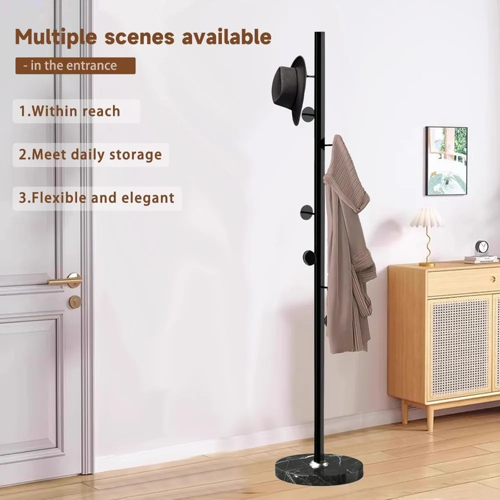 رف معطف معدني قائم بذاته مع قاعدة من الرخام الطبيعي، شماعة قوية على شكل شجرة للقبعات والمعاطف عند المدخل