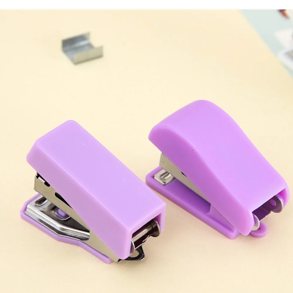 2Pcs Portable Metal Mini Stapler ABS Solid Color Cute Cartoon Stapler Small Paper Stapler