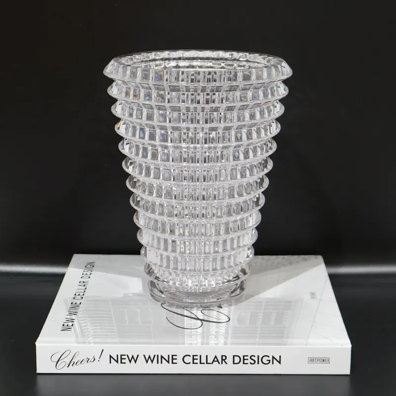 Modern Transparent Crystal Vase Trapezoidal Shape High Quality Glass Flower Arrangement Home Decor Ornament For Living Room