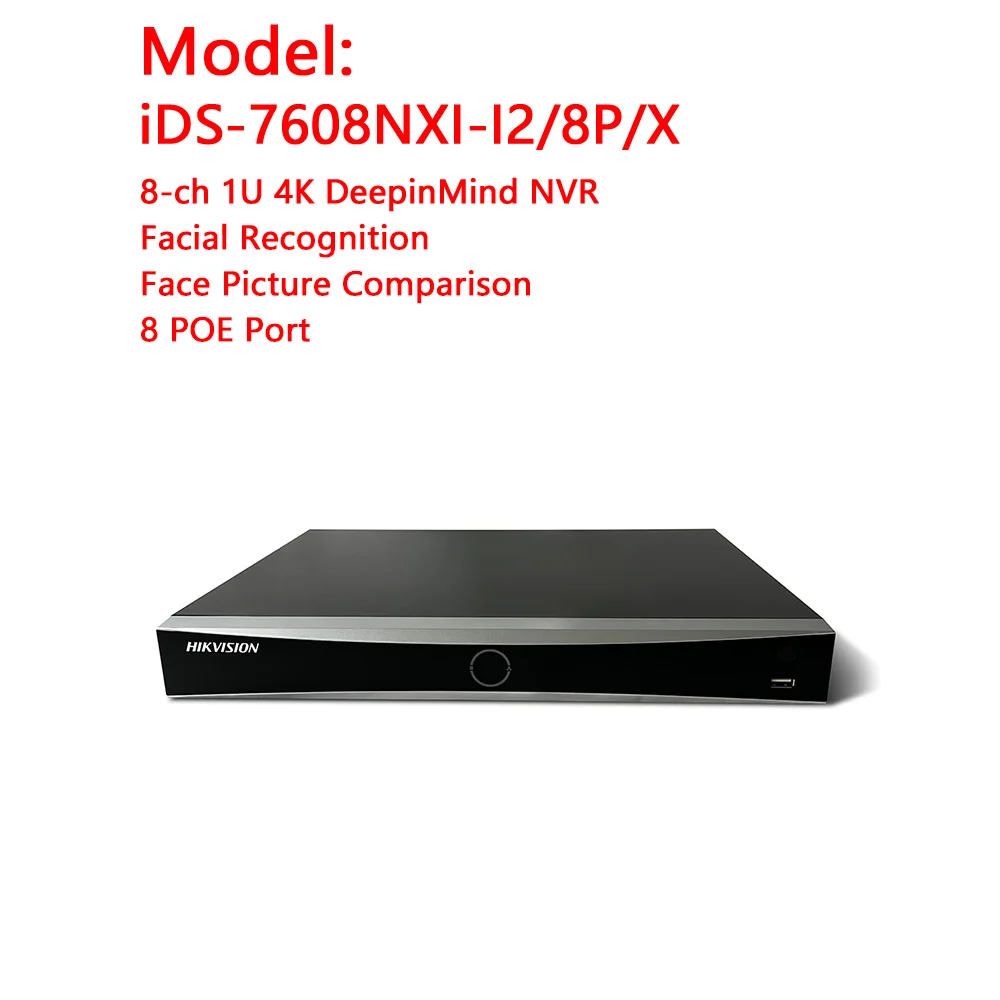 Hikvision Original 8CH 1U 4K POE NVR iDS-7608NXI-I2/8P/X DeepinMind Series Network Video Recorder Intelligent analytics based
