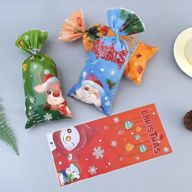10/20/50pcs Santa Claus Snowman Mixed Candy Bags Plastic Gift Bag Merry Christmas 2024 Home Decor For Christmas New Year Party