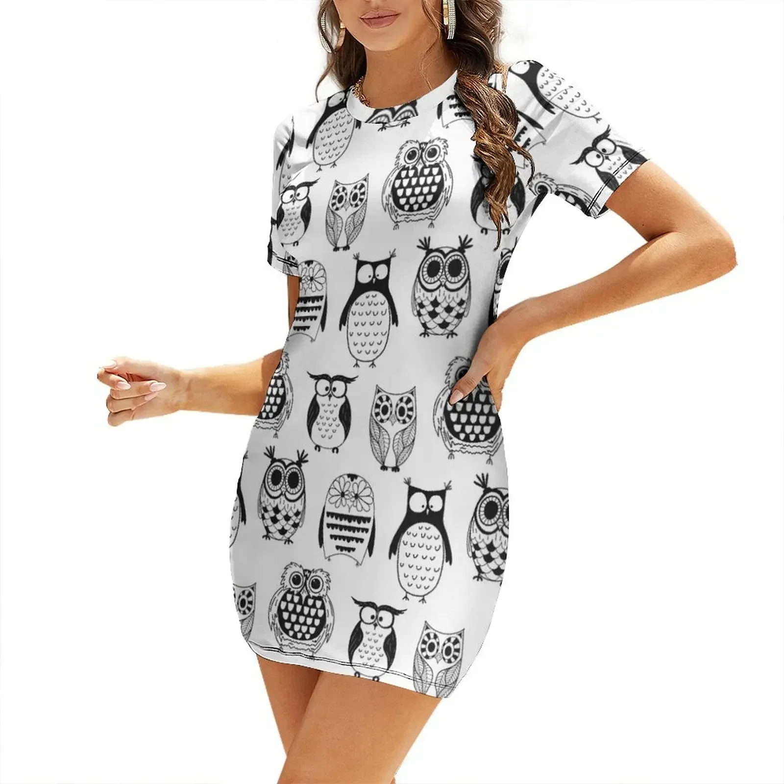 

Hand drawn Owl pattern Short-Sleeved Dress party dresses woman wedding guest dress 2026 dress women summer