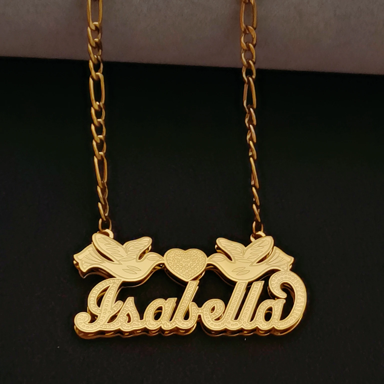 Personalized Name Necklaces Customized 3D Double Layer Necklace Gold Plated Nameplate Necklaces Dainty Jewelry for Women Men