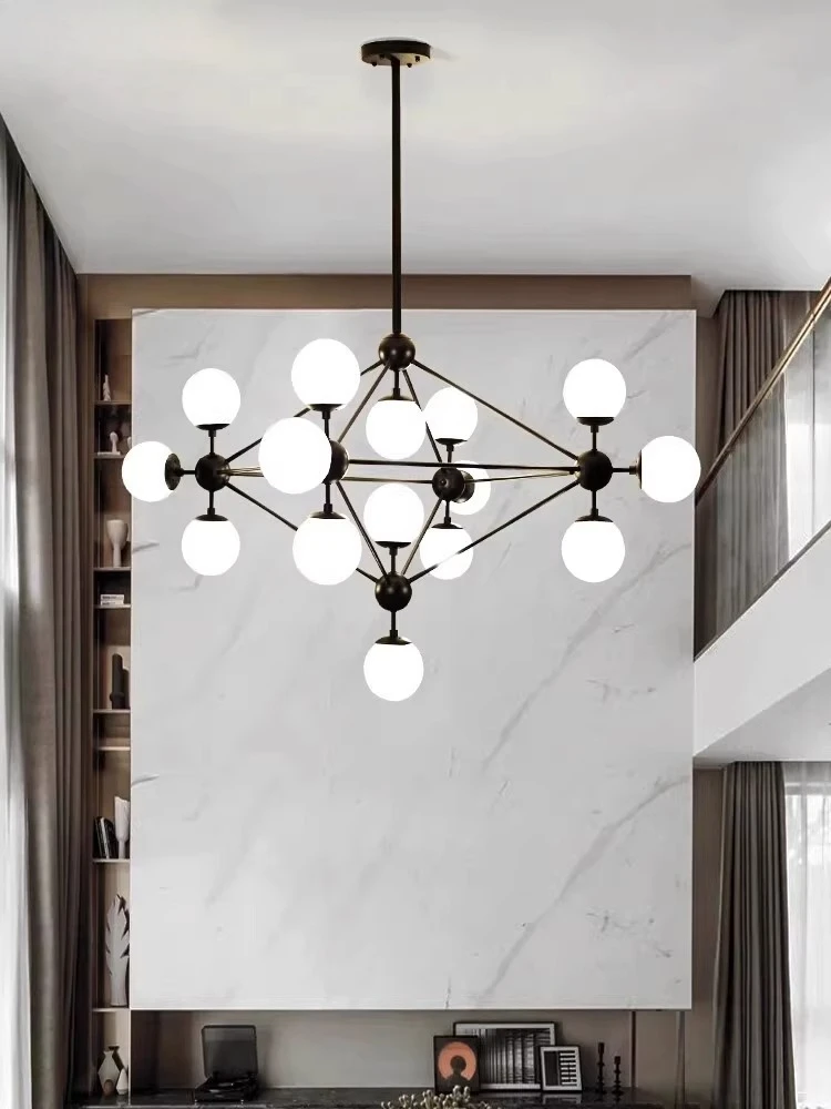 Modern Minimalist Loft Apartment Living Room Chandelier Glass Ball Magic Bean Pendant Light for Duplex Staircase Villa Lighting