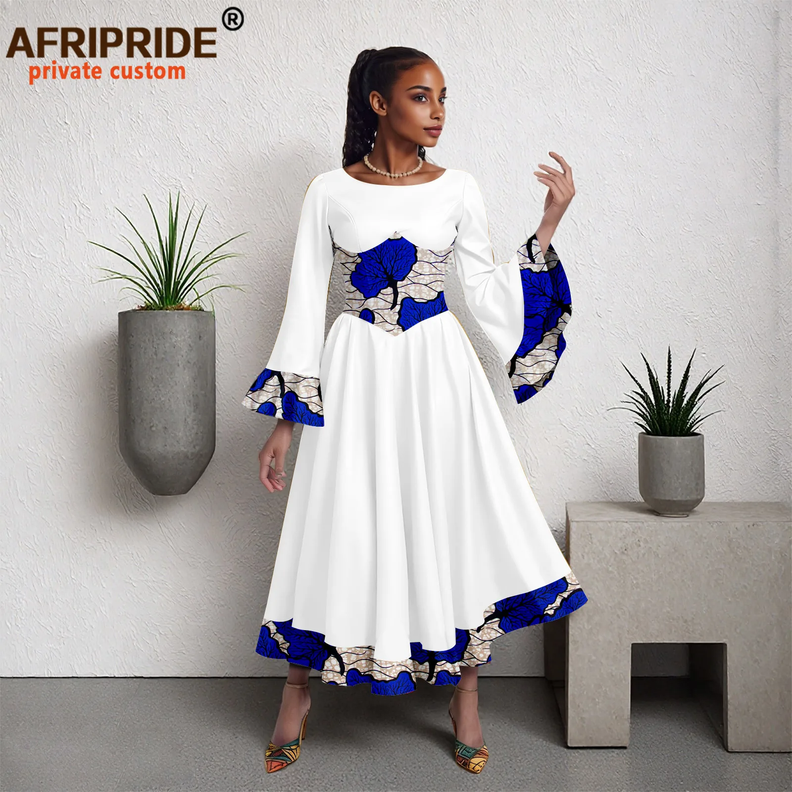 Women`s Dress African Clothes O-neck Flare Sleeve High Waist Slim Fit Print Elegant Dress Women's Casual Party Dresses 2525179