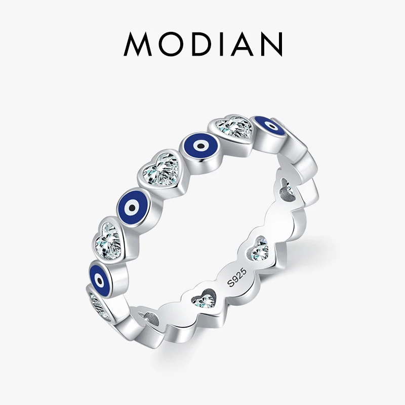 MODIAN 925 Sterling Silver Enamel Blue Eyes Ring For Women Romantic Heart Stackable Ring Fashion Fine Jewerlry Birthday Gifts