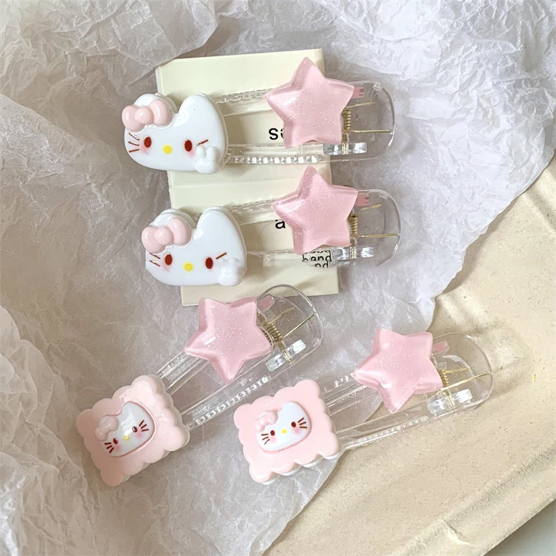 Pinzas para el pelo de estrella dulce Kawaii, horquillas de Hello Kitty de Sanrio de dibujos animados, Clip para flequillo lateral, tocado, regalos de cumpleaños para niñas