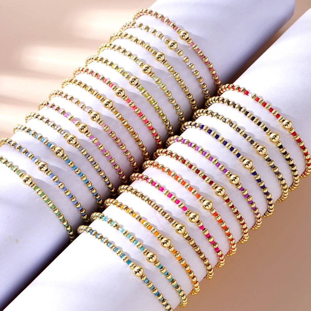 1pc New Arrival Colorful Glass Beads & 18K Gold Plated Copper Boho Fashion Bracelets Jewelry As Summer Luck Gifts For Women