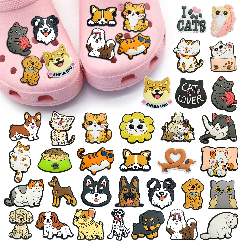 Funny 1PCS Cartoon Dog Cat Series PVC Cute Kitty Puppy DIY Shoe Charms Decorate Accessories Buckle Kids Girl Kids Boy Party Gift