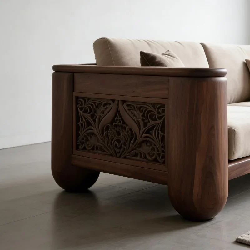 Luxury New Chinese Style Solid Wood Living Room Sofas Minimalist Couch Relax Classic Sofa Living Room High-end Home Furniture