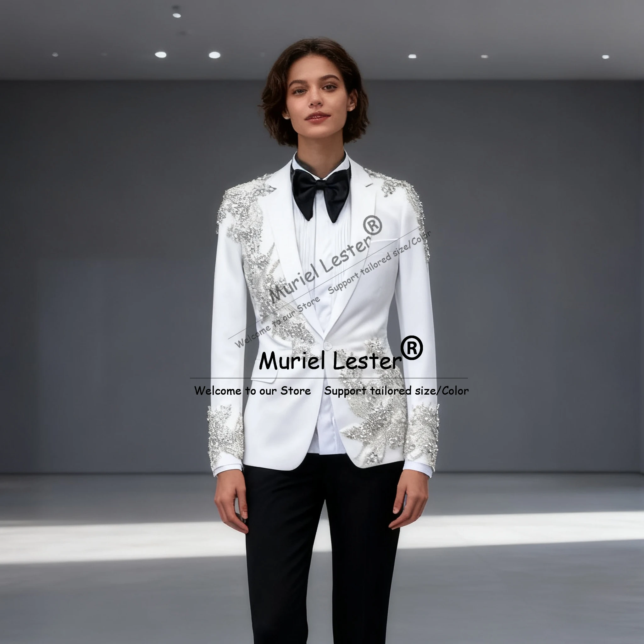 Unique Design Beads Stone Suit Women Shawl Lapel Embroidered Blazer Pants 2 Piece Lady Business Attire Customized Female Tuxedos