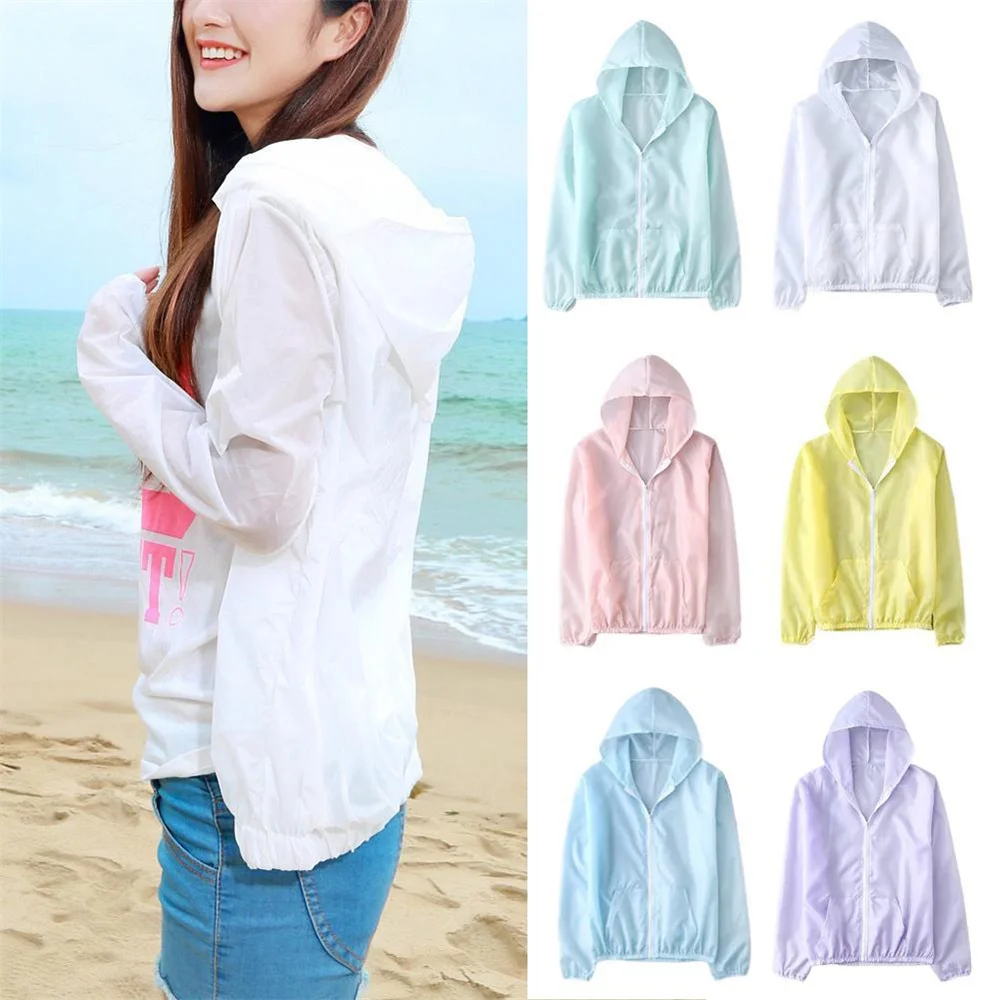 Summer Ice Silk Sunscreen Clothing Women's Solid Color Ultra-thin Breathable Quick-drying Outdoor Men's Waterproof Hooded Jacket