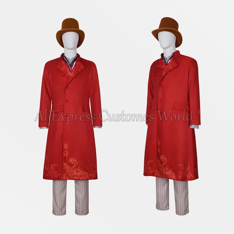 Anime Chalamet Wonca Cos Willy Cosplay Costume Movie Chocolate Wonk Role Factory Willy Red Coat Suit outfit Men Fancy Halloween