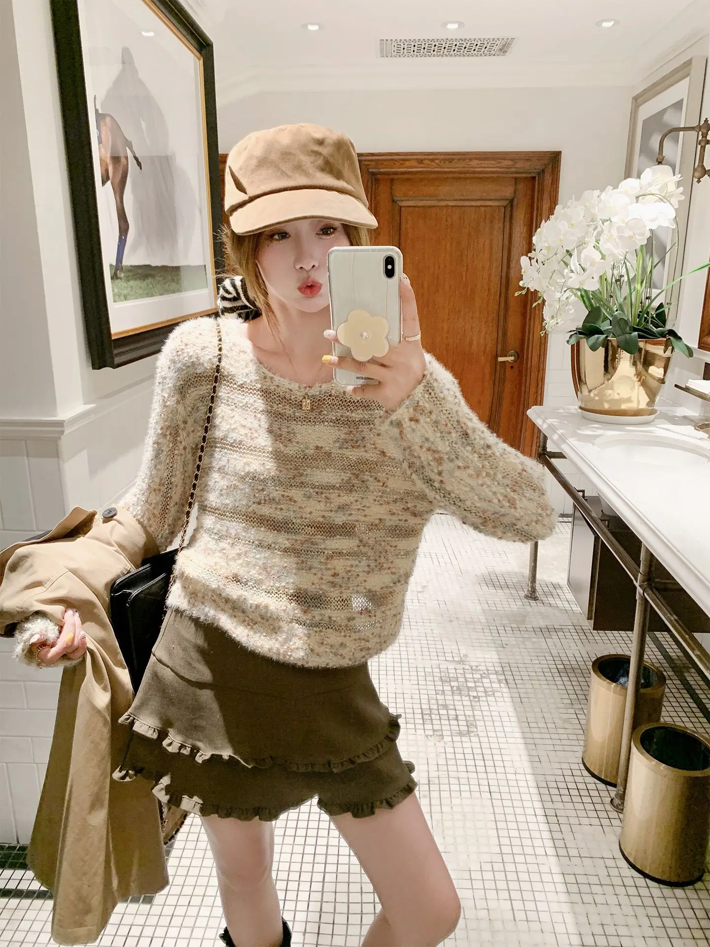 

Осенний корейский стиль, ажурный пуловер с круглым вырезом, женский свитер, мягкий вязаный топ