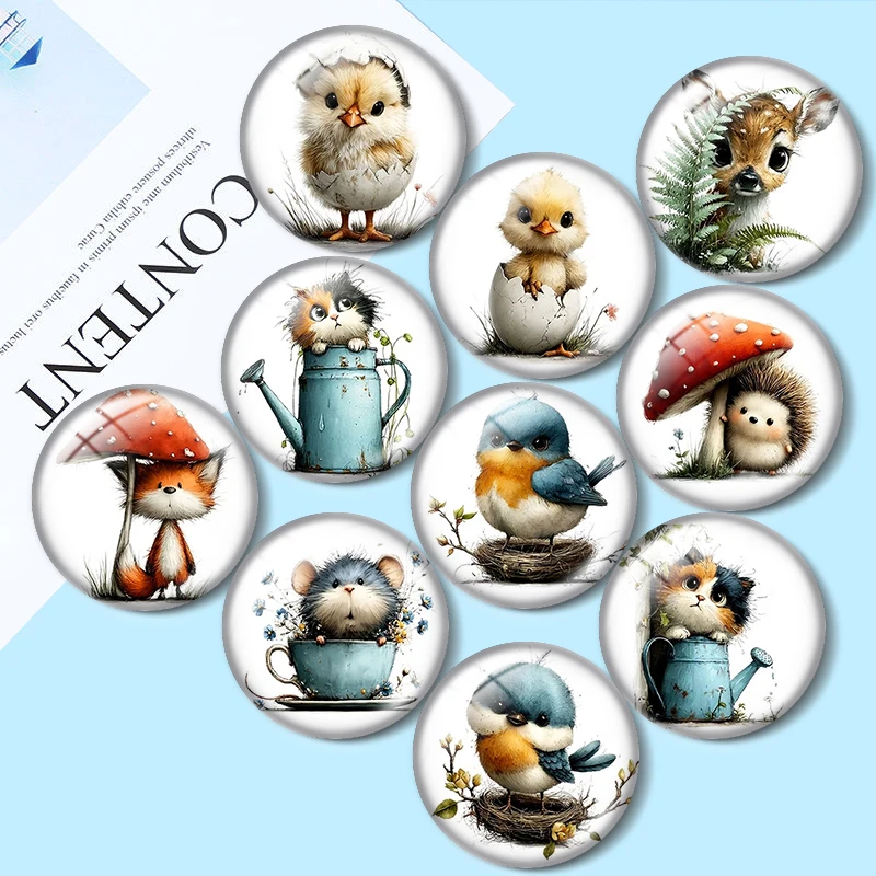 Watercolor small animals  12/18/20/25mm glass cabochon  bracelet pendant rings for jewelry demo earrings back Making findings