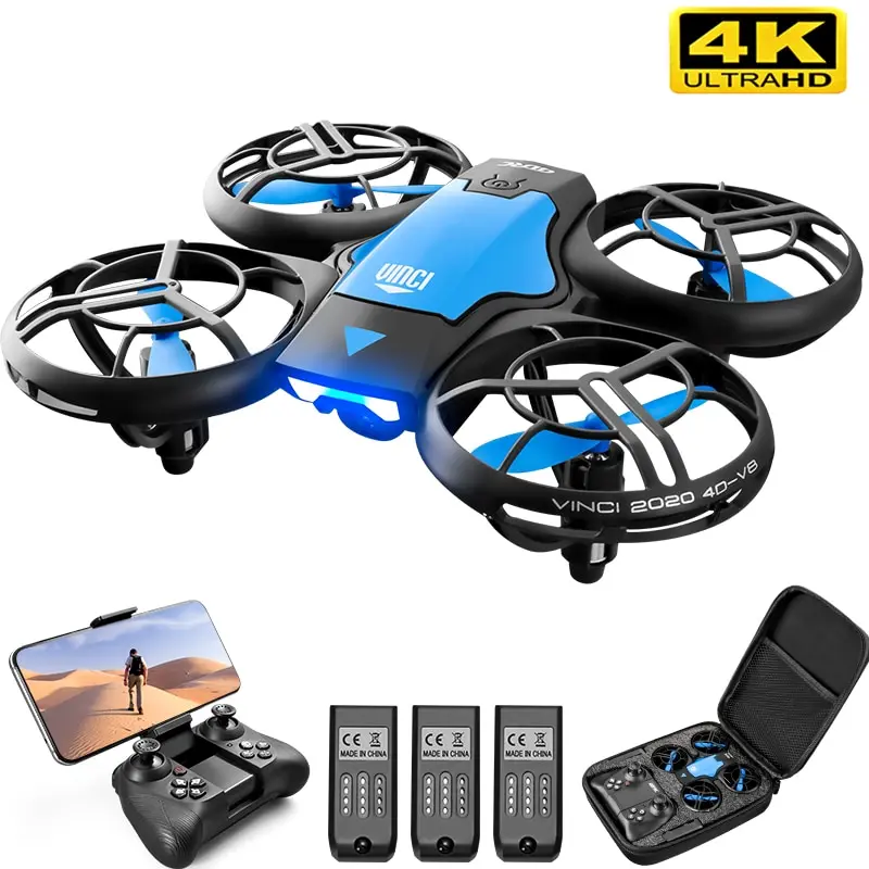 Mini drone v8 4k 1080p câmera hd, Wi-Fi, fpv, pressão do ar, controle de altura, dobrável, quadcopter, rc, brinquedo, presente, novo