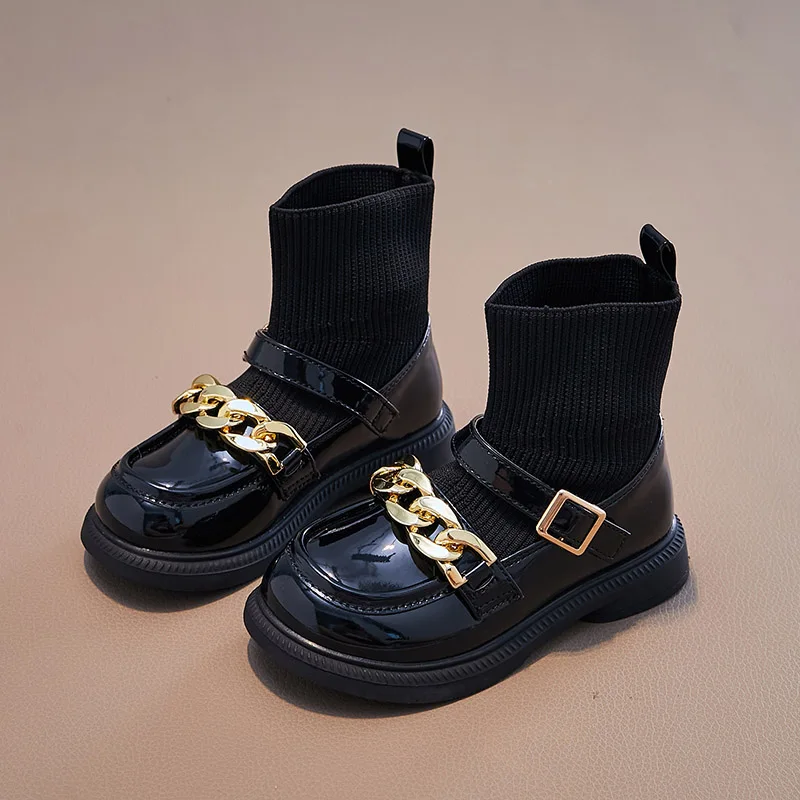 Girls Short Boots 2023 Autumn Winter New Children Fashion Britain Style Versatile Soft Hook & Loop Chains Cute Kids Sock Boots