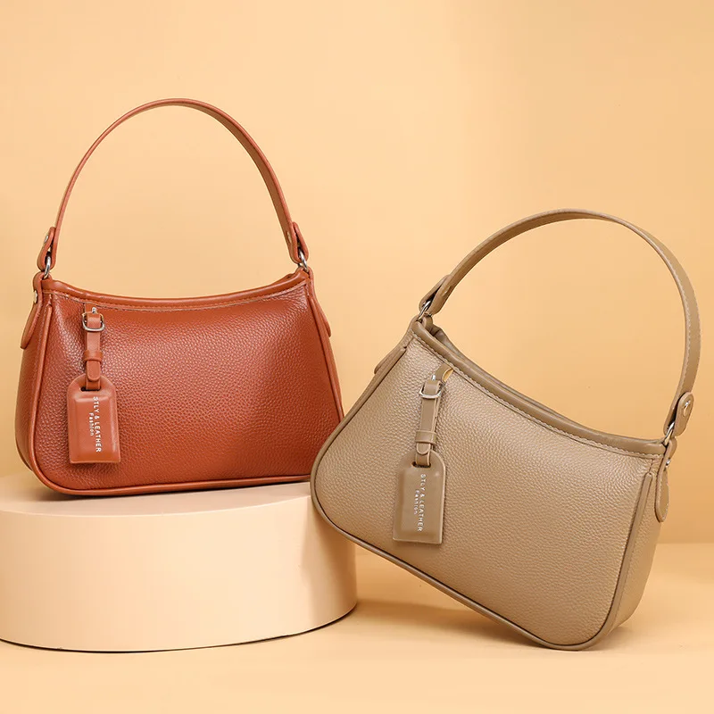 

Luxury Mix Cowhide Handbag Solid Soft Leather Casual Lightweight Handle Pack Lady Versatile Daily Outfit Crossbody Packs