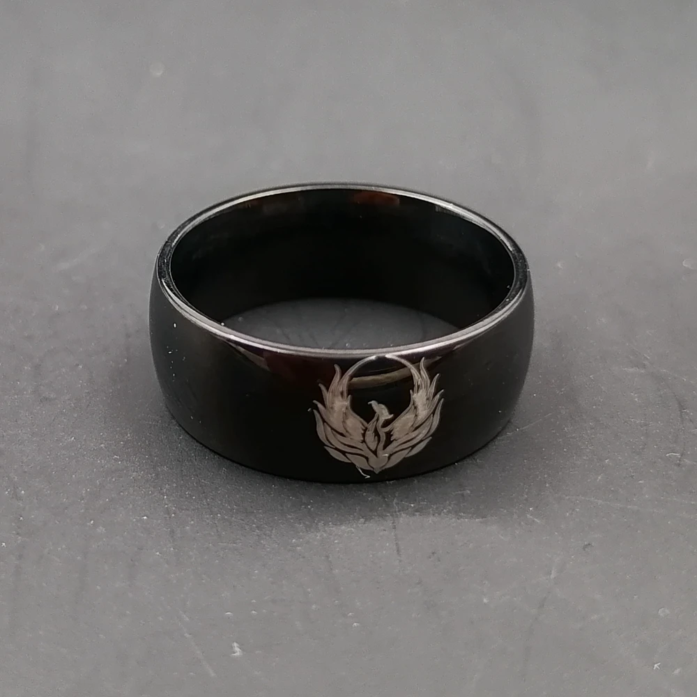 Greek Mythology Phoenix Eternity Rings Stainless Steel Mens Rings Jewelry 8-12# Black