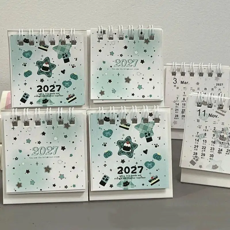 New 2027 Mini Desk Calendar With Cute Cartoon Prints Portable For Office Home Student Daily Time Management