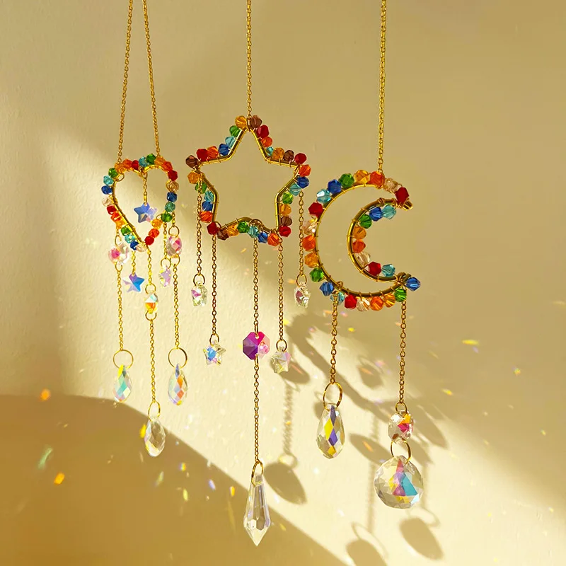 Decoration Crafts Rainbow Crystal Sun Catchers Window Hanging Sun Catcher Heart Moon Star Rainbow Home Decor Wind Chimes Hanging
