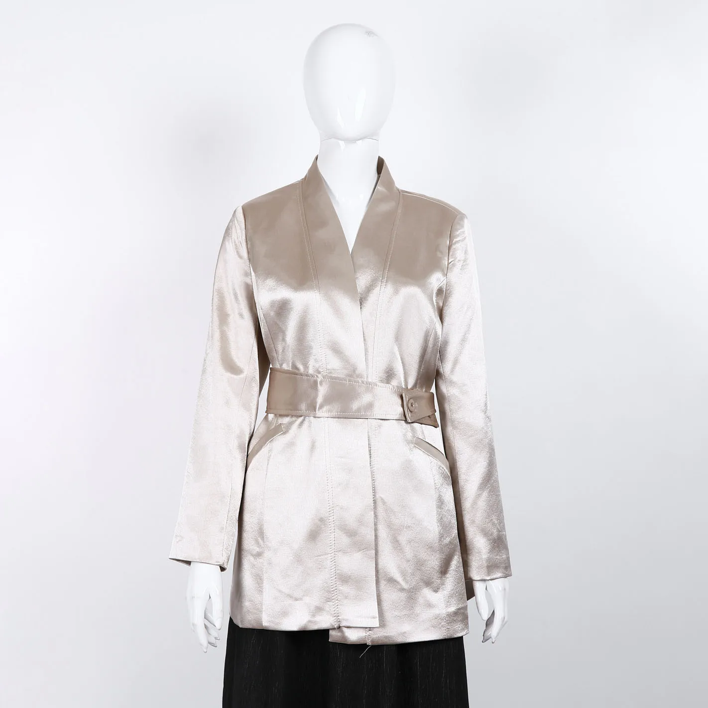 

Весна 202, женский атласный пиджак с воротником с лацканами, поясом на талии, неровный подол, женская элегантная куртка с длинными рукавами, модная женская куртка